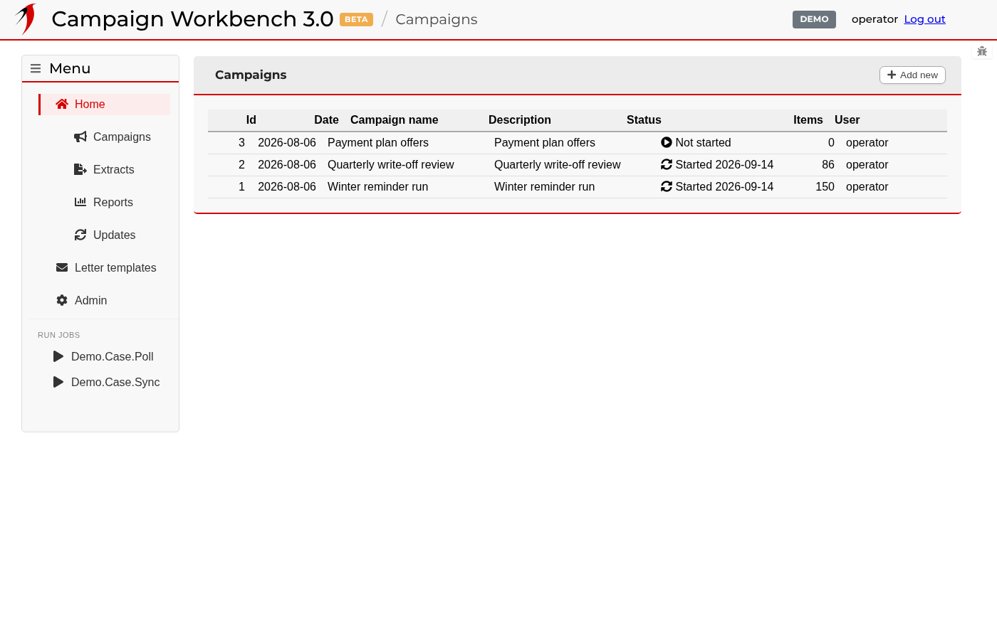Campaign Workbench — The list of projects