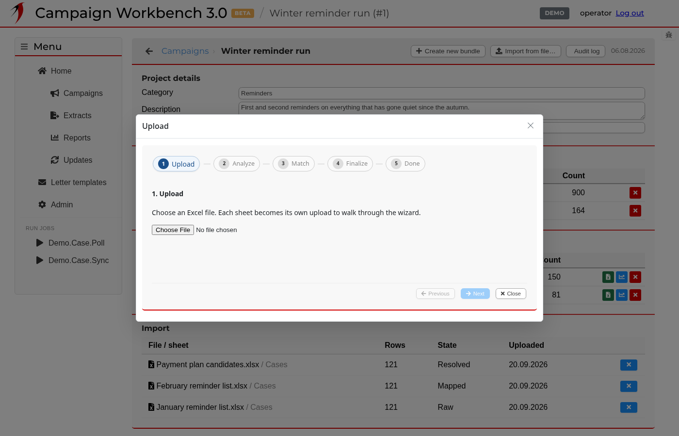 Importing a file — choosing it