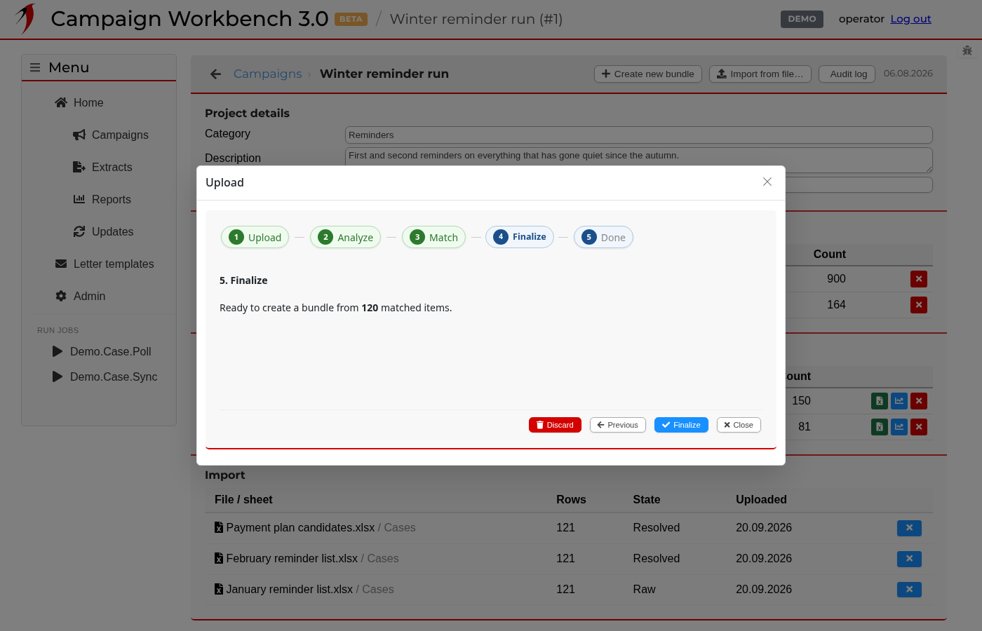 Importing a file — finalising