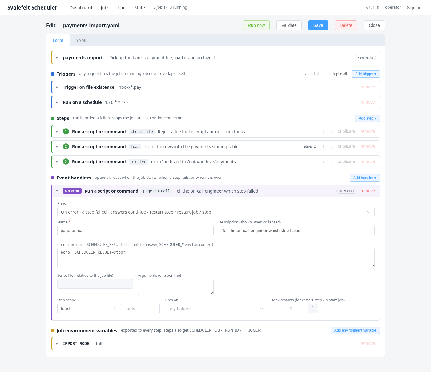 An event handler, opened
