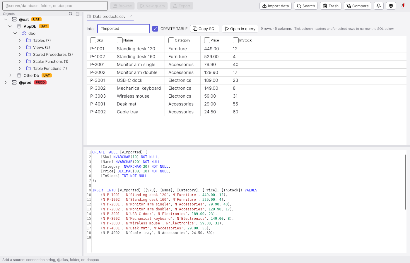 Import a CSV file