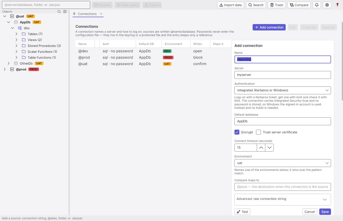 Connection editor