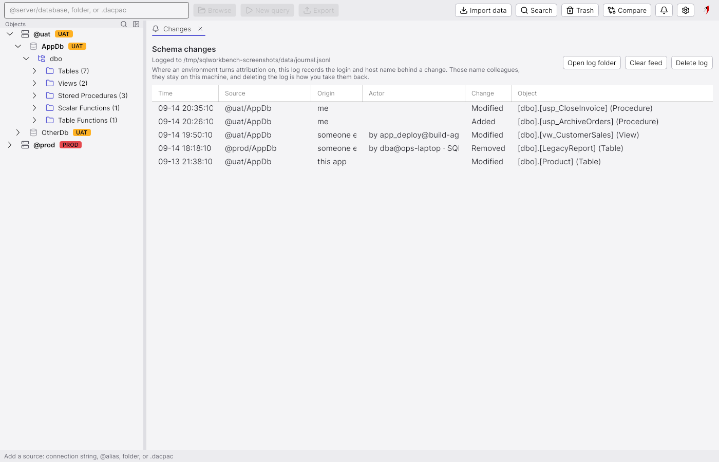 Schema change feed